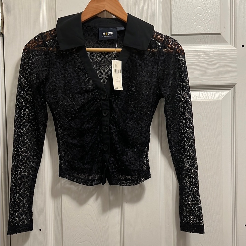 Maeve Black Lace Button-Up Top